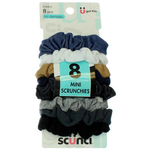 Scunci Effortless Beauty Mini Scrunchies No-damage Assorted Denim-Colors Elastics 8 Count, Ponytailers