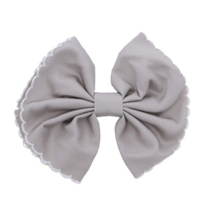 Scalloped Edge Bow Hair Clip Small Light Grey