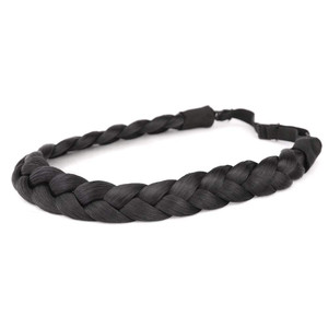 BOBIYA 3 Strands Synthetic Hair Natural Black Braided Headband Wide Plaited Braids Elastic Stretch Hairpiece for Women Girl (Natural Black)