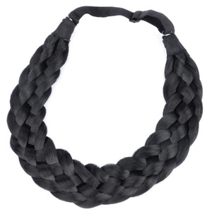 DIGUAN 5 Strands Synthetic Hair Braided Headband Classic Chunky Wide Plaited Braids Elastic Stretch Hairpiece Women Girl Beauty accessory, 56g (Black