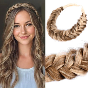 DIGUAN Messy Wide 2 Strands Synthetic Hair Braided Headband Hairpiece Women Girl Beauty accessory, 62g/2.1 oz (Highlighted)