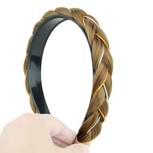 DIGUAN Headband Synthetic Hair Plaited Headband Braid Braided With Teeth Hair Band Accessories for Women Girl Width 1 Inch (W-Caramel Brown)