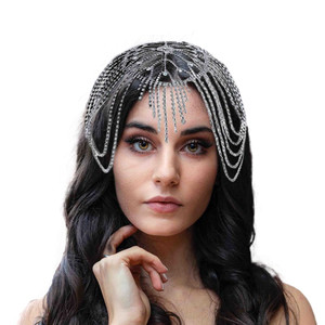 Fdesigner Rhinestone Headpieces Cap Vintage Crystal Head Chain Wedding Flapper Hair Jewelry Great Gatsby Cleopatra Women Hair Accessoris for Party Pr