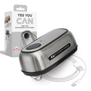 Kitchen Mama Orbit One Stainless Steel Rechargeable Electric Can Opener: Hands-free, USB-C Charging, Automatic Stop, Smooth Edge, Safety, Blade for L
