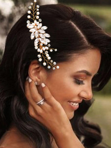Catery Crystal Bride Wedding Hair Combs Sliver Bridal Hair Piece Pearl Hair Clips Hair Accessories for Women and Girls (Gold)