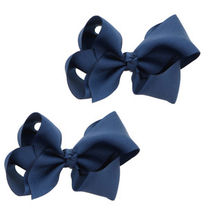 3 Inch Grosgrain Bow for Little Girls- Set of 2 (Navy)