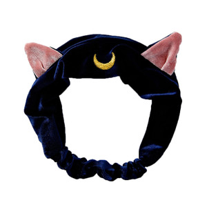 Ziper Cute Cat Usagi Moon Cosmetic Hairband shower headband (Blue)