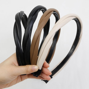 WOVOWOVO Thin Leather Headbands for Women, 4 Pcs Twisted Thin Head Bands with Teeth Boho Non Slip Headband, Fashion Black White Hairbands Braided Hai