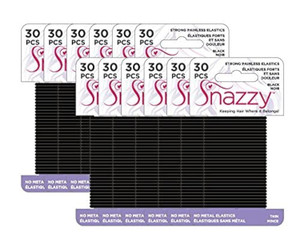 Snazzy Black Hair Bands Thin 360pcs Soft Painless No Damage Hair Elastics Ties Twists 90mm in Length and 2mm in Width Strong Reuseable 12 Pack 30 per