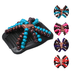 LOVEF 3 Pcs Women Magic Hair Combs Wood Beaded Stretch Double Side Combs Clips Bun Maker Hair Accessories Random Color