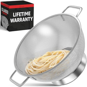 PriorityChef Premium Stainless Steel Colander for Kitchen, Durable Rice and Pasta Strainer with Handle, Rust-Resistant & Dishwasher Safe, 3 Qt