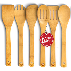 WOODLANDS USA Wooden Spoons for Cooking set of 6  Premium Wooden Utensil set for everyday use  Versatile Cooking utensils set safe for nonstick pan