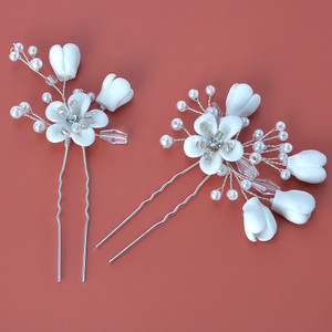 Bridal Hair Accessories, 2 Pieces Beusoulover Wedding Hair Accessories for Brides, Handmade Porcelain Floral Hair Pins for Women, Girl, Brides, Bride