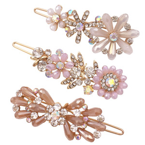 3PCS Rhinestone Bling Flower Small Mini Barrette Decorative Hair Clips Accessories for Thin Hair Women