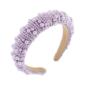 Gmmidea Pearl Headbands for Women Girls Jeweled Beaded Headband Thick Padded Fashion Bridal Headband Wedding Birthday Hair Accessories Purple