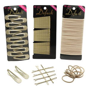 Dofash 3Cards Women's Hair Styling Set - Bobby Pins Hair Pins 60pcs+Hyper Elastics Hiar Ties 30pcs+Snap Hair Clips for Thick Hair 12pcs (Blonde)