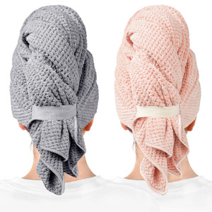 ROLSHOL 2 Packs Large Microfiber Hair Towels for Women, Super Absorbent & Quick Dry Hair Towel Wrap for Curly Hair Long & Short Hair- Anti-Frizz Hair