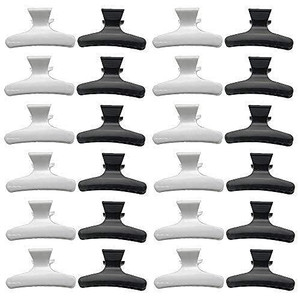 XINGYHENG 24Pcs Large Butterfly Hair Clamps Black and White Plastic Clip Hairdressing Tray Hair Positioning Hairpin