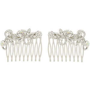EVER FAITH Silver-Tone Austrian Crystal Wedding Floral Leaf Vine Hair Comb Set of 2 Clear