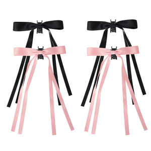 4 PCS Hair Bow Clips, Tassel Ribbon Bowknot Hair Clips with Long Tail, Ballet Style Solid Hair Barrettes Bow, Ponytail Holder Alligator Claw Bow Hair