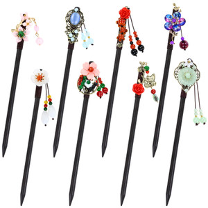 inSowni 8 Pieces Decorative Retro Asian Japanese Chinese Traditional Hanfu Wooden Hair Sticks with Flower Bead Pendants Floral Hair Pins Forks Chopst