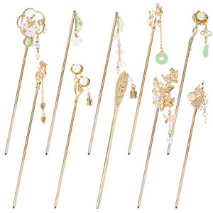 Cinaci 10 Pieces Decorative Vintage Retro Pearl Gold Metal Hair Sticks Pins with Pendants Chinese Hanfu Asian Flower Butterfly Hair Chopsticks Hair B