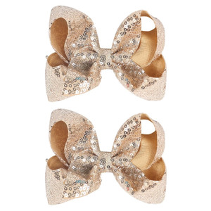 2 PCS Enchanting 5-Inch Fairy Fashion Bow Hairpin: Multicolor Option Sequins Hair Clip for Kids and Teenage Girls (Gold)