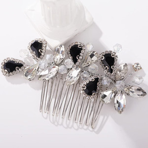 Bridal Hair Comb Rhinestone Teardrop Hair Comb for Bride Beaded Cute Hair Pieces Multi-Color (black, SILVER)