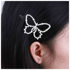 Allereyae Vintage Pearl Butterfly Hair Clip Barrette Hollow Butterfly Hairpin Faux Pearl Head Clip Headwear Barrette Silver Butterfly Pearl Hair Acce
