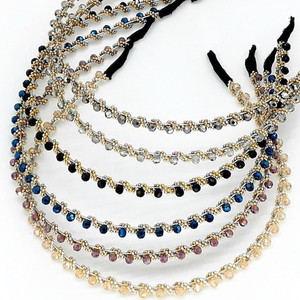 6PCS Assorted Color Beaded Bejeweled Headbands for Women Girls Thin Hair Hoop Fashion