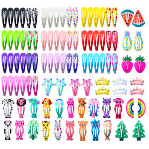 Funtopia Hair Clips for Girls,100 Pcs No Slip Metal Snap, Barrettes for Kids Teens Women, Cute Candy Color Cartoon Design Hair Pins (Animals Fruits C