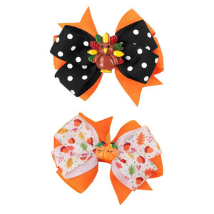 Fall Thanksgiving Turkey Hair Bow Clips Girls Orange Pumpkin Cheer Bowknot Alligator Barrettes Pins Kids Toddlers Give Thanks Day Cute Handmade Decor