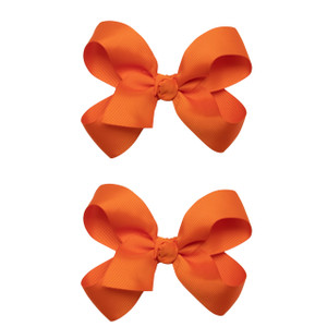 HAIRBOWS Girls' 2 Pack of Grosgrain Hair Bows with Knot Wrap Center on Hair Clips, All Ages and Hair Types, 5 Inch Bows, Orange