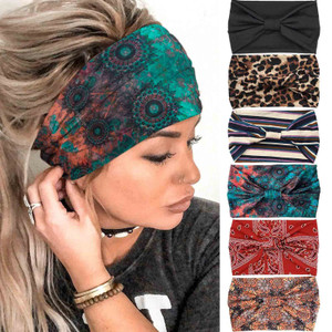 Olbye Boho Headbands Women Wide Knotted Hairbands Elastic Turban Head bands Nonslip Floral Headband Yoga Sports Sweatbands Workout Head Wraps Bandana