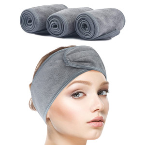 SINLAND Spa Headband for Women 3 Counts Ultra Soft Adjustable Makeup Hair Band with Magic Tape, Terry Cloth Stretch Head Wrap for Face Washing, Bath,