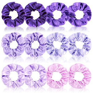 Cubaco 12 Pieces Satin Hair Scrunchies Elastic Hair Bobbles Scrunchy Hair Ties Ponytail Holder Hair Ties, Purple Lovers