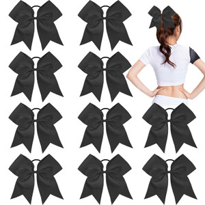 CN Girls Large Cheer Bow with Ponytail Holder for Cheerleading Girl Pack of 10 Black