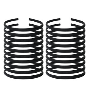 Lawie 20 Pack Women Black Plain Blank Satin Cloth Fabric Covered Slim Thin Hard Black plastic Headband Base Hairband Elastic Hair Hoop Holder Clasp T