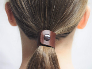 Jissy Leather Hair Ties - Long Hair Ponytail Holder Accessories for Men and Women - Chestnut/Marron (single piece)