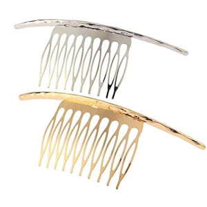 2Pcs French Twist 10 Teeths Comb Alloy Metal Bridal Wedding Hair Side Comb Headpiece Hair Jewellery Fashion Accessory for Women Girls, Gold and Silve