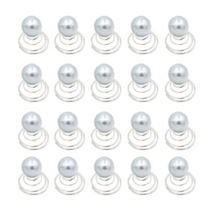 Vpang 20 Pcs Spiral Hair Pins Swirl Hair Twists Coils Hair Clips Wedding Bridal Star Pearl Metal Spiral Twist Hairpins Hair Accessories (Pearl-Silver