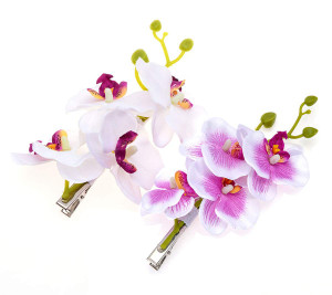 2PCS Hawaiian Orchid Flower Hair Clips Flowers Alligator Clips Hairpins Holiday Travel Wedding Decoration Hair Accessories For Women Lady Bridal (Whi