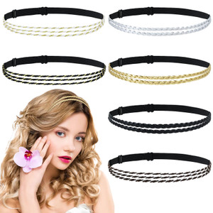 Dizila 6 Pieces Bohemian Hippie Adjustable Elastic Double-Stranded Braided Leather Headbands+Triple- Stranded Twisted Hair Bands Boho Accessories for