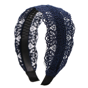 Fashion 2 Inch Wide Lace Headband Hair Band with Teeth for Women and Girls (Blue)