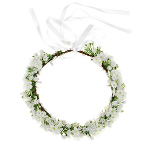 Floral Fall Artificial Baby Breath Flower Halo Wedding Crown Pink Bridal Headpiece Greenery Crown HC-24 (White Flower)