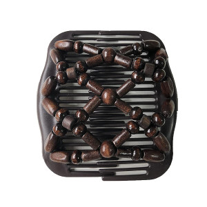 FXQHAN Magic Hair Side Combs for Women Wood Beaded Stretch Double Hair Side Combs Clips Bun Maker Hair Accessories