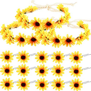 18 Pieces Sunflower Headband Wreath Sunflower Crown Hippie and Sunflower Hair Clips Sunflower Hairpins for Women Girls Wedding Pregnancy Photograph H