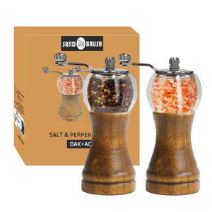 Pepper Grinder Set Classical Hand Shake Wood Manual Pepper Grinder, Setrefillable Wooden & Acrylic grinder,Ceramic Blades metal handle tools, Enjoy F