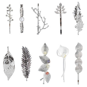 Lawie 10 Pack Silver Vintage Retro Geometric Minimalist Branch Leaf Flower Metal Hair Clip Hairpin Snap Barrette Stick Claw Grip Clamp Bobby Pins All