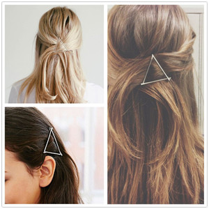 AKOAK Hollow Hoop Triangle Geometric Metal Hair Clip Bobby Pin Ponytail Holder Hair Accessories for Women and Girl (2 Pcs/Lot,1 Gold & 1 Silver)